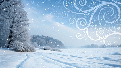 Fototapeta premium Heavy snowfall scene with swirling white and blue patterns, frozen world, blizzard theme, cold climate, frosty landscape