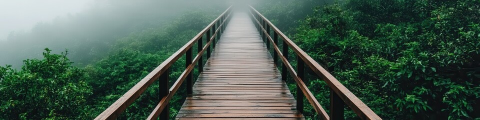 Fototapeta premium Foggy nature trail exploration scenic forest landscape serene environment