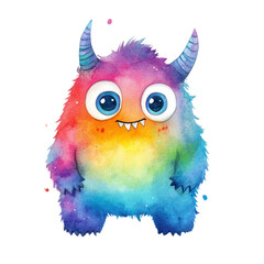 Adorable Cuddly Monster in Rainbow Watercolor