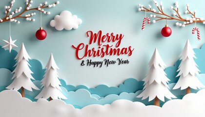 Merry Christmas & Happy New Year Greeting with Winter Scene