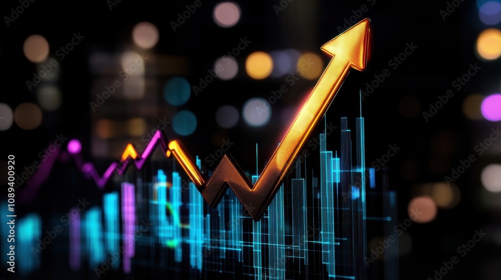 Poster a colorful graph with an upward trend, symbolizing growth and progress in business or finance agains