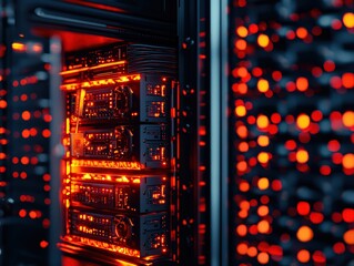Obraz premium Cybersecurity monitoring and encryption in data centers technology overview
