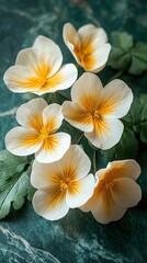 yellow and white flowers on a green surface are cute and beautiful. spring, flora and botany
