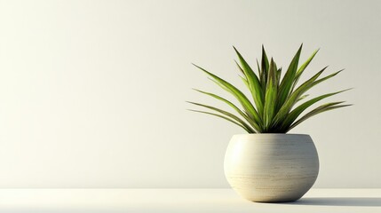 Yucca Plant in Decorative Pot Against a Minimalist White Background Featuring Lush Green Leaves and Soft Shadows