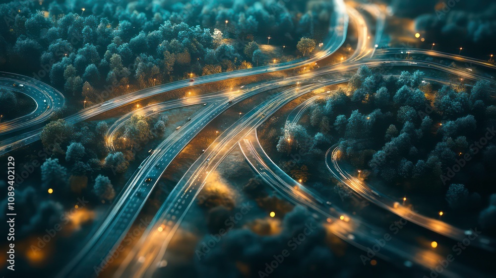 Aufkleber A dynamic and dramatic strategic roadmap spread across a digital interface, providing guidance for business development steps, with ample copy space for composition.