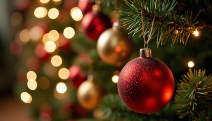 Fototapeta premium Warm Christmas Atmosphere with Tree and Snow-Dusted Gifts