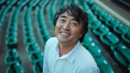 Naklejka premium 球場に来た日本人の中年男性