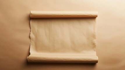 Brown paper roll on matching backdrop showcasing a textured surface, ideal for backgrounds or creative projects, exuding warmth and simplicity.