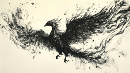 A drawing of a phoenix rising from the ashes, representing the rebirth of democratic values.