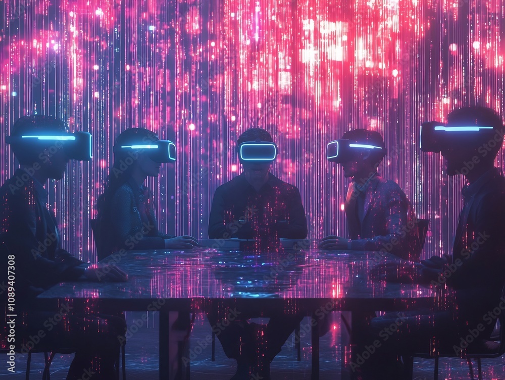 Wall mural remote using glowing virtual reality headsets for interactive 3d project