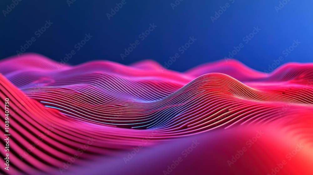 Aufkleber a vibrant, abstract landscape features flowing waves in shades of pink and blue, creating a sense of