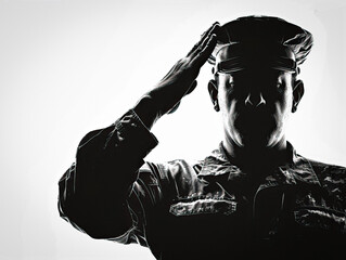 Fototapeta premium soldier saluting silhouette black and white isolated illustration