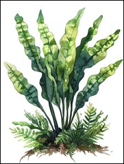 Watercolor Asplenium Nidus,