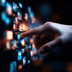 hand interacting with digital media and technology interface
