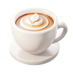 Cup of cappuccino with latte art  3d  cartoon style illustration