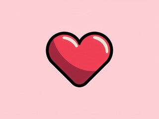 Cute Cartoon Red Heart Icon on a Soft Pink Background