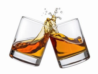 Whiskey Splashing in Two Glasses on a Transparent Background