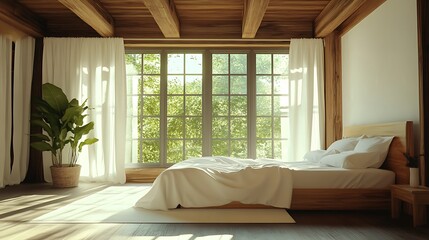 Fototapeta premium Elegant and Cozy Modern Bedroom Interior Design with Stylish Decor, mockup, poster and Background