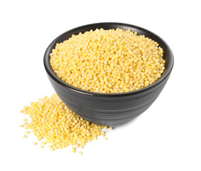 Millet groats in bowl isolated on white