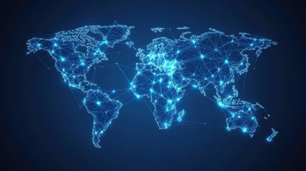 Digital lines connecting cities across a world map, representing global network connectivity in modern technology.