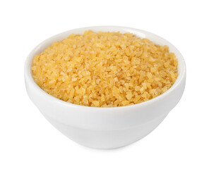 Raw bulgur in bowl isolated on white