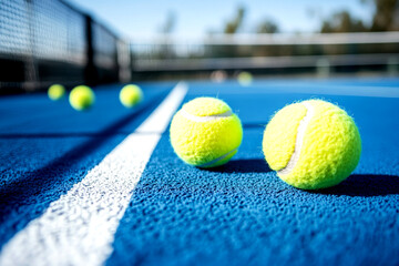 Tennis Balls on Blue Court Close-Up