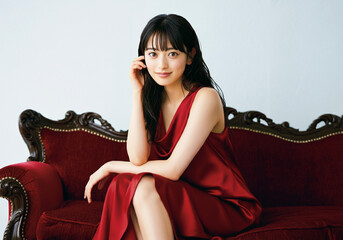 赤いドレスを着た女性、キャバクラ嬢、ホステス