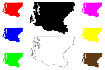 King County, State of Washington (U.S. county, United States of America, USA, U.S., US) map vector illustration, scribble sketch King map