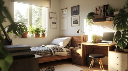 Fototapeta premium Elegant and Cozy Modern Bedroom Interior Design with Stylish Decor, mockup, poster and Background