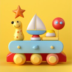 Fototapeta premium Colorful and Whimsical Toy Arrangement on a Yellow Background