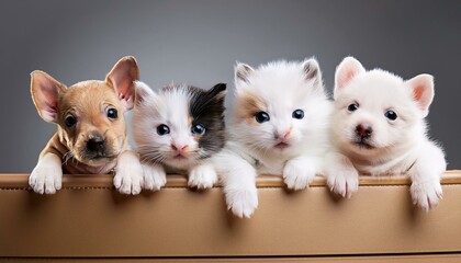 Comical kittens and puppies from a variety of breeds.