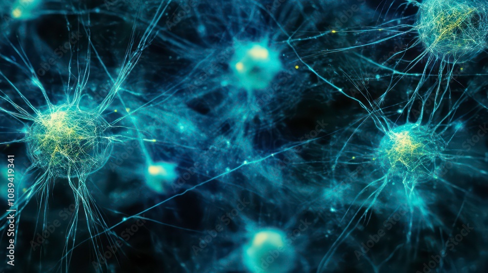 Aufkleber A cyber network grid with artificial neurons marks this technology abstract.