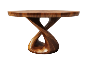 wooden lacquered table with black metal legs on white background