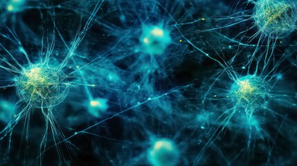 A cyber network grid with artificial neurons marks this technology abstract.