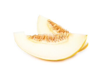 Pieces of ripe melon isolated on white