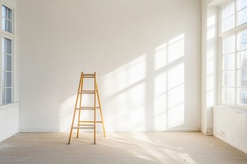 empty room with a ladder and natural light