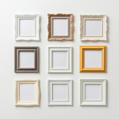 various empty picture frames arranged in a grid for decoration and design inspiration