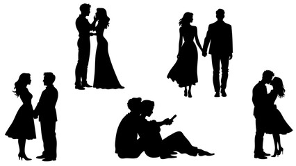 Stylish silhouette set of love
