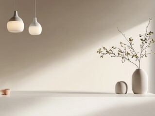 minimalist interior design with modern lighting and decorative vase