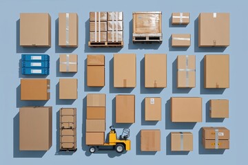 Variety of Cargo and Shipping Packages Isolated on a Clear Backdrop