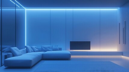 Futuristic Minimalist Home with Soothing Blue LED Lighting Tranquil and Sophisticated Living Concept