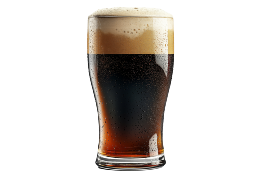 Dynamic splash of beer with frothy head overflowing from a glass, capturing the lively bubble action isolated