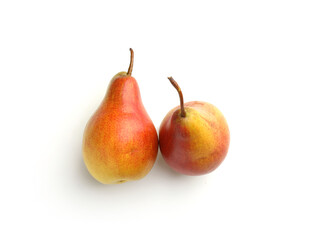 Fresh ripe juicy pears isolated on white, top view