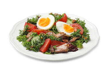 Delicious fresh tuna salad isolated on white