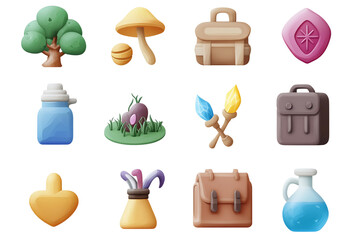 Colorful Video Game HUD Icons on White Background