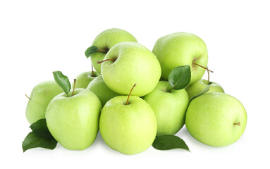 Many fresh green apples isolated on white
