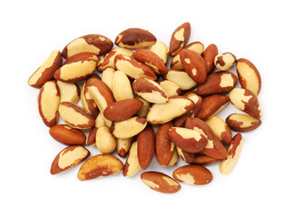 Fototapeta premium Heap of Brazil nuts isolated on white, top view