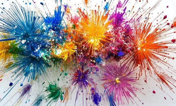 A vibrant explosion of colorful paint, resembling a firework display.
