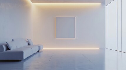 Minimalist Living Space with Recessed Lighting and a Single Artwork on Wall