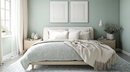 Elegant and Cozy Modern Bedroom Interior Design with Stylish Decor, mockup, poster and Background
